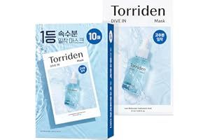 Torriden DIVE IN Hyaluronic Acid Facial Mask (10 sheets) | Deep Hydration Korean Face Sheet Mask | Panthenol & Allantoin | Great Holiday & Christmas Gift Stocking Stuffer