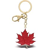 Aqua79 Red Maple Leaf Keychain - Gold 3D Sparkling Charm Rhinestones Fashionable Stylish Metal Alloy Durable Key Ring Bling Crystal Jewelry Accessory With Clasp