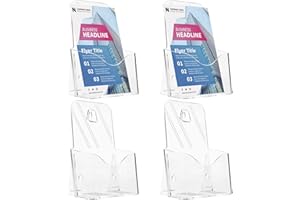 Acrylic Brochure Holder 8.5 x 5.5 Inches, 4-Pack Clear Plastic Display Stand for Half-Fold Flyers, Pamphlets, Menus, Trifold 