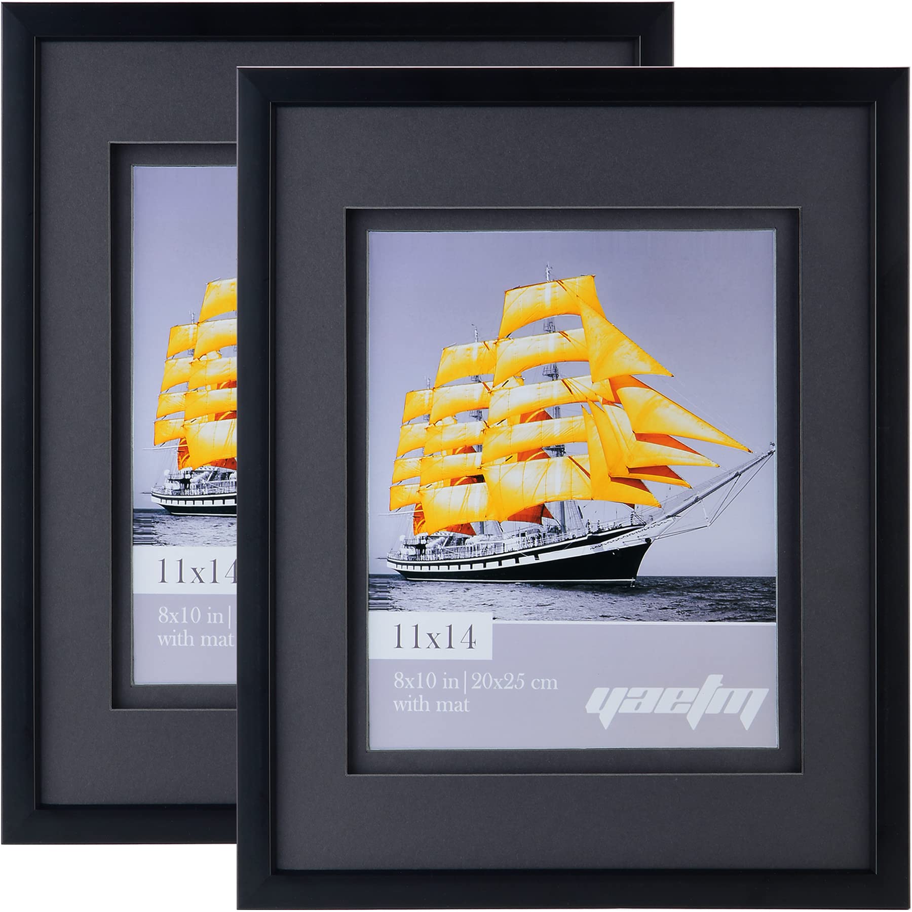 Set Of 2 White Wood Picture Frames 11x14 With Real Glass – Mat For 8x10 Photo