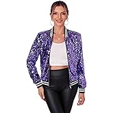 Yutuwomsfushi Womens Long Sleeve Sequin Open Front Zipper Jacket with Ribbed Cuffs