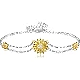 MONGAS Sunflower Bracelet 925 Sterling Silver Sun Sunflower Bracelet Flower Sunflowers Jewelry for Women