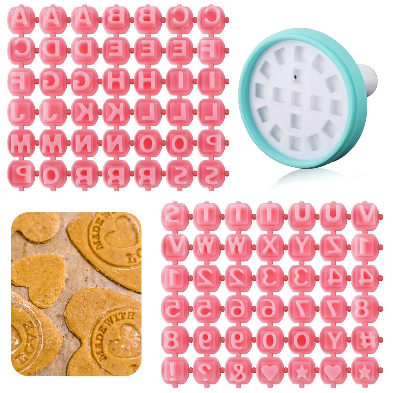 SAVITA 2pcs Letter Stamps for Clay with a Pressing Tool, Plastic Alphabet Number and Letter Stamps for Clay Tiny Cookie Stamp for Biscuit Pottery DIY Projects Baking Decor Pink