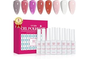Arousar Jelly Gel Polish 8 Colors, Purple White Jelly Nail Gel Polish Starter Kit, All Seasons Neutral Colors Soak Off Nail Gel Polish Set, Quick Dry Nail Lamp Manicure Art, DIY Salon Home Gift