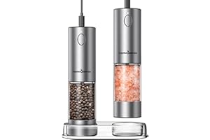 ThermoMaven Electric Salt and Pepper Grinder Set, 110ml Larger Rechargeable Automatic Salt and Pepper Mill Grinder with 6 Adj