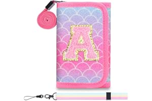 Luchike Girls Wallets for Kids 6-8 8-10 kids wallet Cute for Teen Girls with Initials Coin Pocket Toddler Wallet for with Magic Sticker Teen Girl for Gifts A