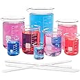 SUPERLELE 8pcs Glass Graduated Beaker Set 25, 50, 100, 200, 250, 400, 500, 1000ml, Glass Measuring Beakers with 4 Stirring Ro