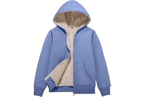 Rousytn Unisex Boys Girls Sherpa Lined Fleece Jacket Hoodie Kids Warm Winter Zip Up Hooded Sweatshirt Jackets Coat 5-15Y