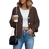 KUOTAI Women's Chunky Knit Open Front Sweaters Long Sleeve Button Loose Short Cardigan Outerwear Coats