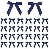 PATIKIL Twist Tie Bows, 50 Pcs 2.5" Premade Satin Ribbon Bow for Crafts Candy Treat Bags Cake Gift Wrapping Wedding Birthday Party Decorations, Navy Blue