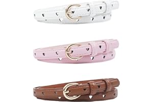 Girls Belt 4/3 Pack,Kajeer kids Leather Belt Pu Cute Gold Round Buckle Heart Hole Youth Toddler Belt for Uniform Casual