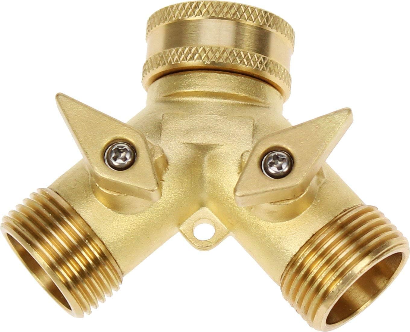 3/4" Brass Manifold,2 Way Garden Hose Splitter Hose Tap Connector,Outdoor Y Valve Water Tap Splitter Washing Machine Hose Connector,Y Splitter Manifold Garden Hose Faucet Adapter with On/Off Valves