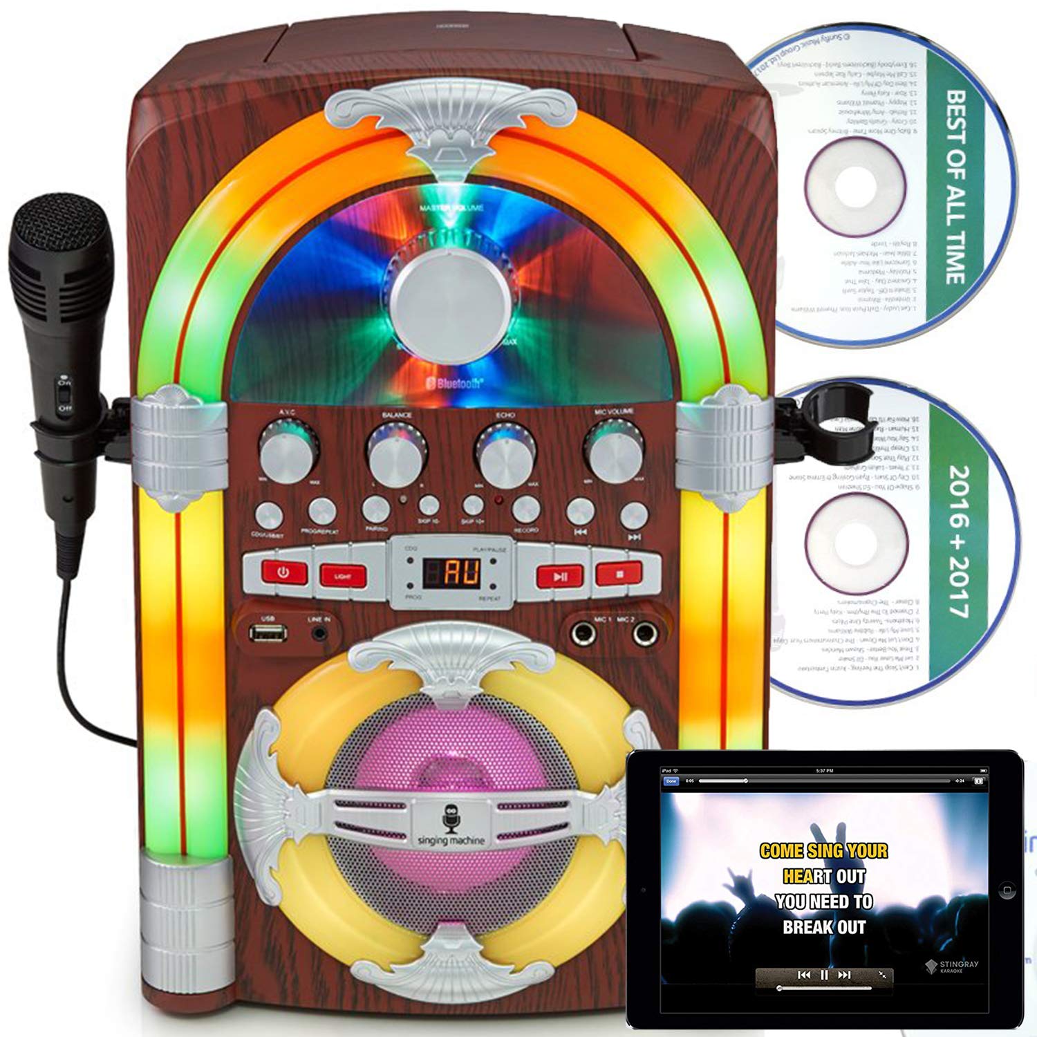 Singing Machine SML645BT Jukebox Bluetooth Karaoke Machine With Lights and Microphone