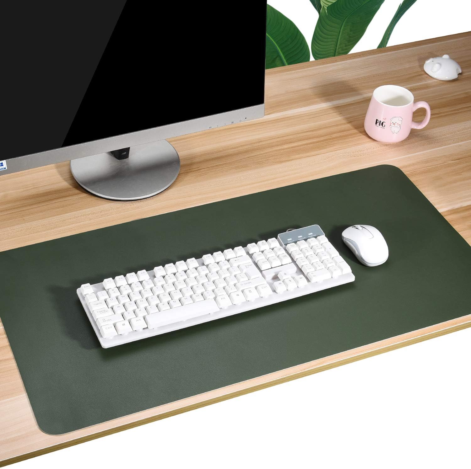 Dual-Sided Desk Pad (31.5 x 15.7"), Waterproof Leather Office Desk Mat, PU Mouse Pad, Desk Cover Protector, Desk Writing Mat for Office/Home/Work/Cubicle (Green/Gray) : Office Products