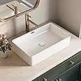 24 Inch Rectangular Vessel Sink with Overflow for Bathroom, Los Flexi 24"W x 15"D Modern Bathroom Sink Above Counter, Porcelain Basin, White Lavatory Sinks