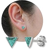Handmade Turquoise Gemstone Triangle 7mm Stud Earrings, 925 Sterling Silver Studs for Women, Cartilage Earring, Tarnish & Water Resistant, By Miya Jewelry Creations