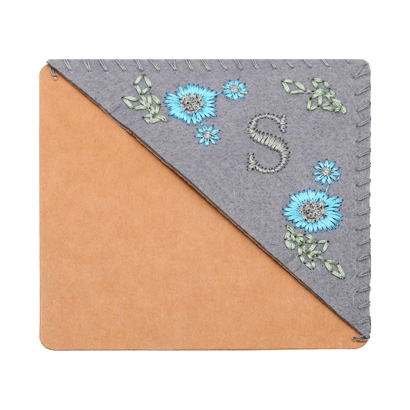 PATIKIL Personalized Embroidered Corner Bookmark, Cute Flower Felt Stitched Triangle Book Mark Page Marker for Women Men Book Lovers Teachers, Grey, Letter S