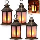 Tondiamo 4 Pcs Mini Decorative Lantern Halloween Vintage Hanging | Small LED Candle Lanterns, Diwali Christmas Outdoor Indoor Centerpiece, Battery Lantern Bulk, Wedding Home Camp Garden Decor