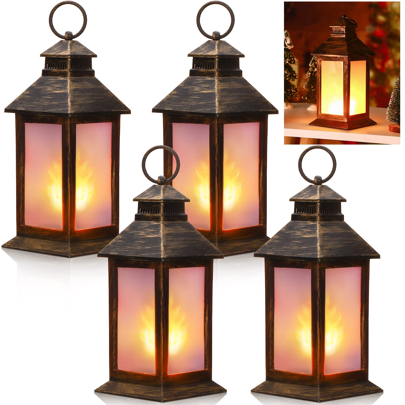 Photo 1 of (USED/FAIR) Tondiamo 4 Pcs Vintage Decorative Lantern for Centerpiece Wedding Tall Retro Hanging Lantern LED Pillar Candles Battery Operated Candles Waterproof for Christmas Indoor Party Decoration(Bronze)