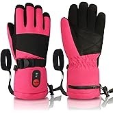 DINSVTA Kids Heated Ski Gloves, 3-Heat Settings, Rechargeable, Water Resistant, Windproof, Ideal for Skiing, Snowball Fights, Cycling