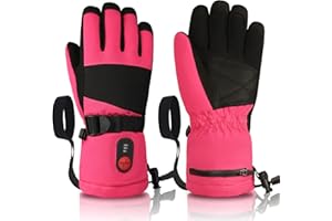 DINSVTA Kids Heated Ski Gloves, 3-Heat Settings, Rechargeable, Water Resistant, Windproof, Ideal for Skiing, Snowball Fights, Cycling