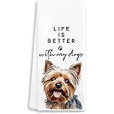 EJGFS ‘Life is Better with My Dogs’ Yorkie Themed Decorative Kitchen Towel 16"x24" – Hand Towel for Bathroom, Yorkshire Terrier Mom Gifts for Mother's Day, Birthday, Chritsmas, etc.(015)