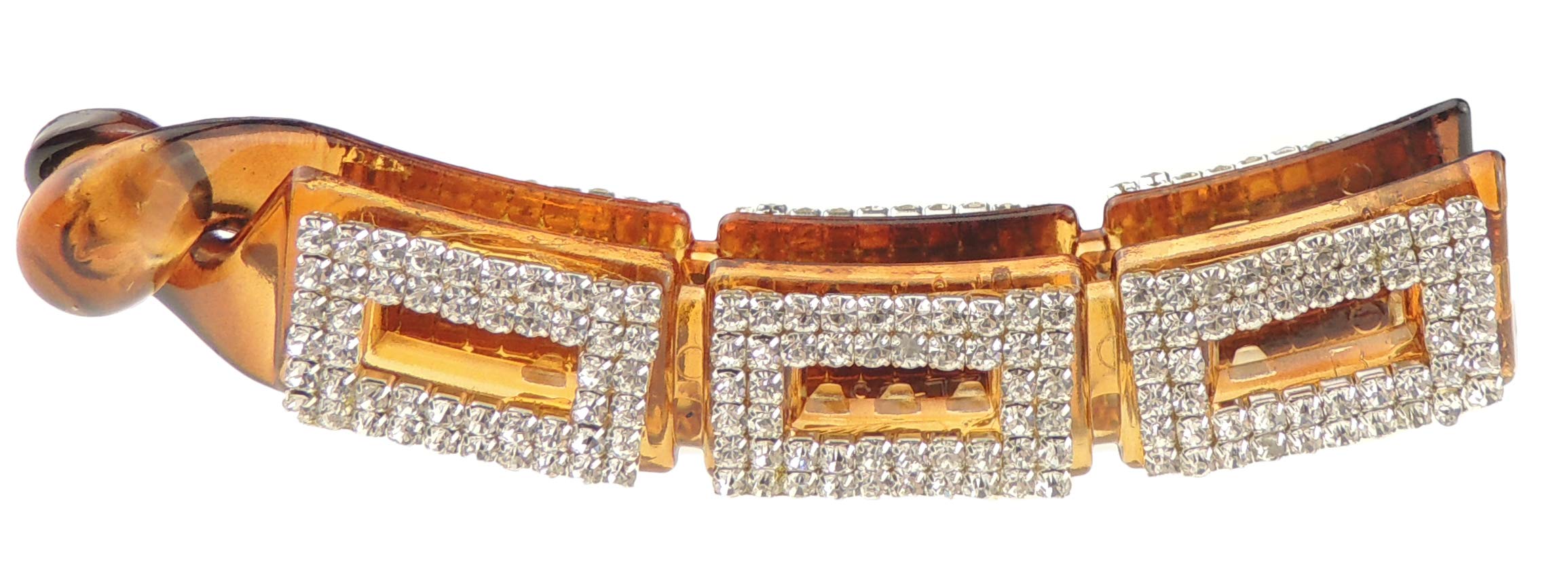 Sparkly Womens Girls Crystal Rhinestone Diamante Bridal Wedding Guest Christmas Party Bridesmaid Birthday Hair Accessories Banana Styling Ponytail Hair Barrette Grip Claw Clamp Long Squares (Brown)