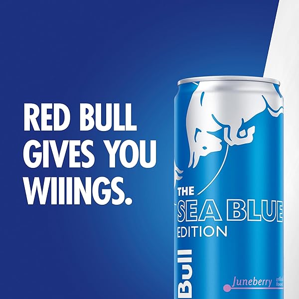 RED BULL SEA BLUE EDITION ENERGY DRINK, JUNEBERRY, WITH 114MG CAFFEINE PLUS TAURINE & B VITAMINS, 12 FL OZ, PACK OF 4 CANS