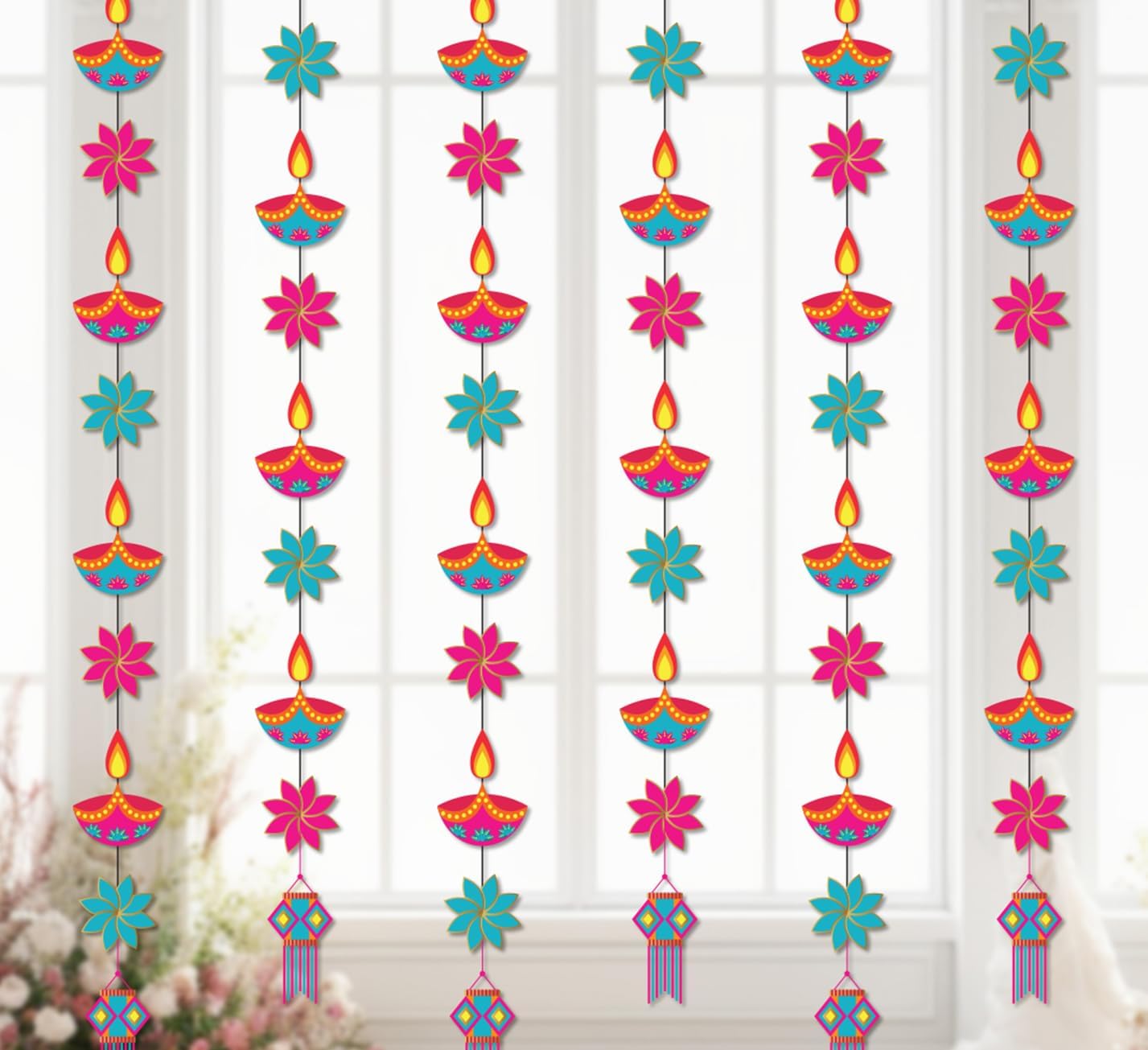 Oil Lamps & Accessories - Indotribe Diwali Decorations For Home 6 Pc Hanging Paper Decorations For Diwali Front Door Decor Diwali Backdrop Decoration Happy Diwali Banner Diwali Backdrops For Wall Diwali Decor Diwali Decoration
