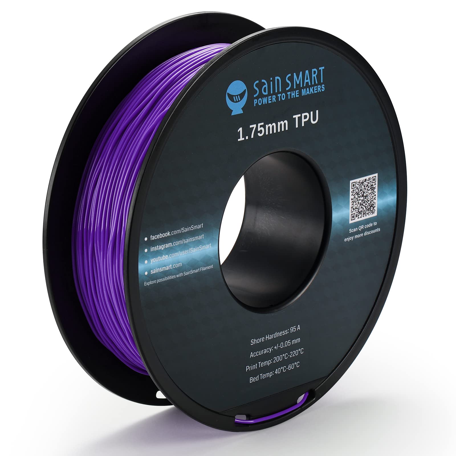 SainSmart Flexible TPU 3D Printing Filament, 1.75 mm, 0.8 kg, Dimensional Accuracy +/- 0.05 mm, Kaoss Violet