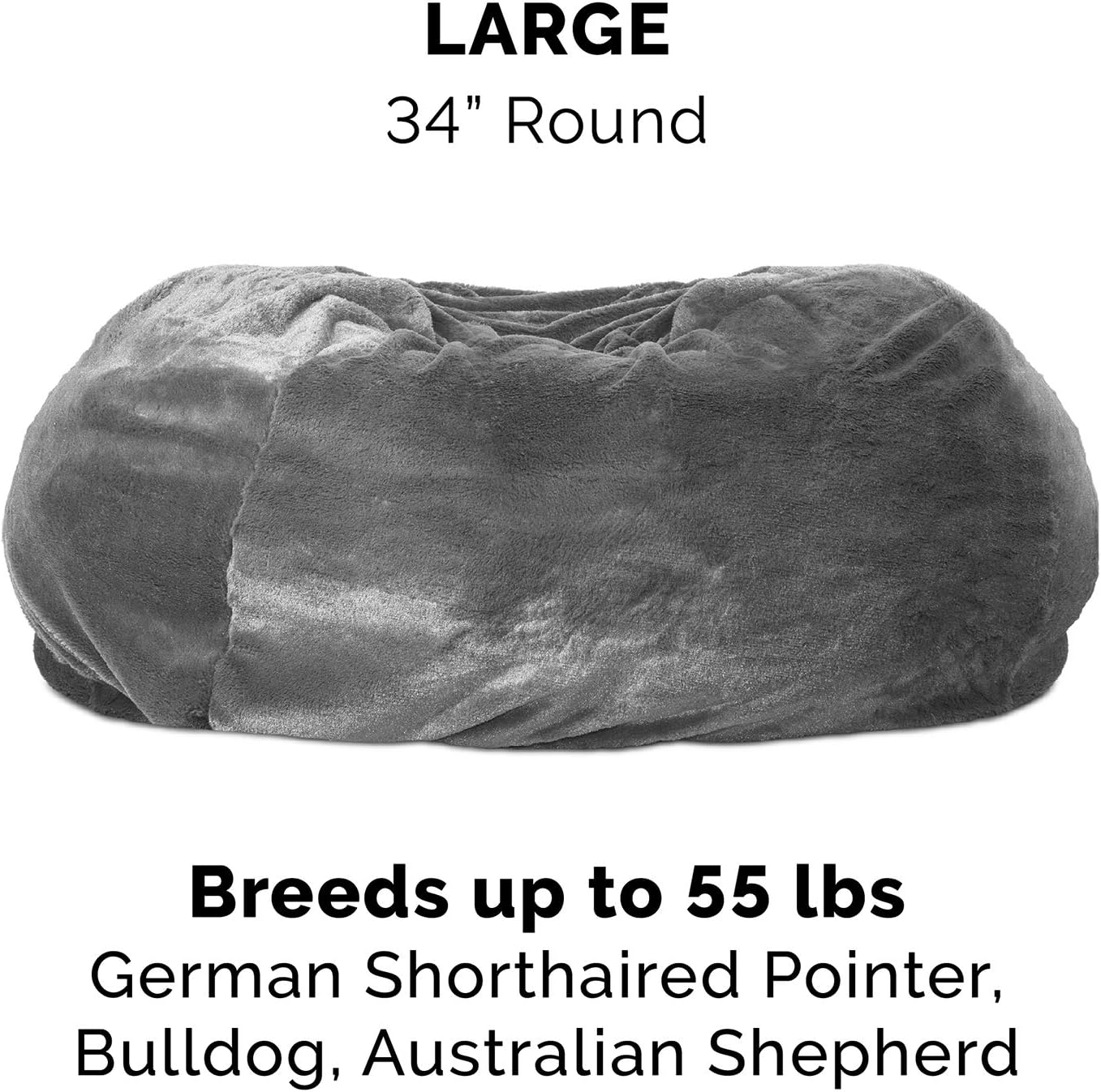 Furhaven Pet Dog Bed - Round Plush Faux Fur Refillable Ball Nest Cushion Pet Bed with Removable Cover for Dogs and Cats, Gray Mist, Large : Pet Supplies