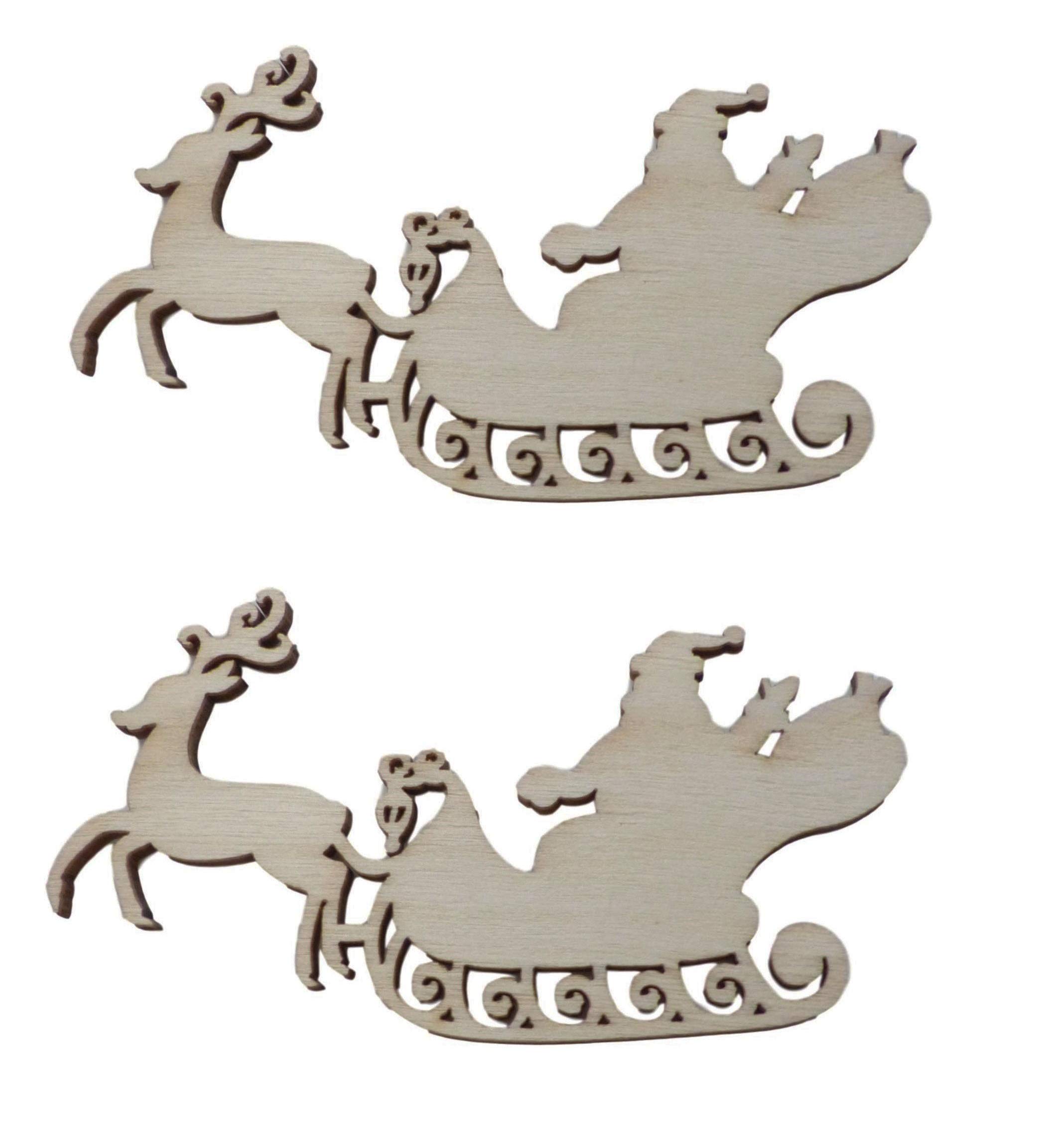 10pcs Rustic Wooden Reindeer with Santa On Sleigh Wood Craft Shapes Decoration
