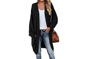 MEROKEETY Women's 2023 Fall Waffle Knit Batwing Long Sleeve Cardigan Loose Open Front Sweater Coat
