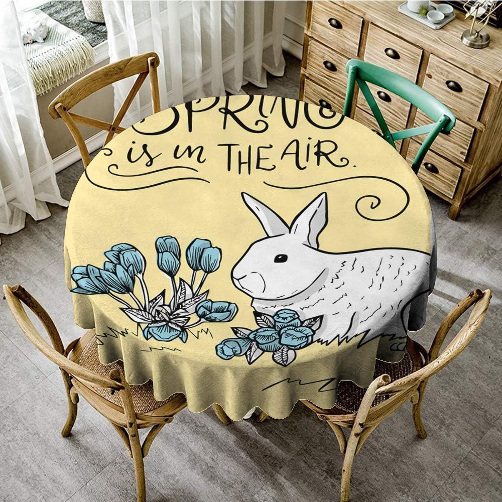Elxmzwlob Easter Day Tablecloth, 70" Inch Round Tablecloths, Rabbit Coloring Book Plant Rabbits and Hares Illustration Line Art