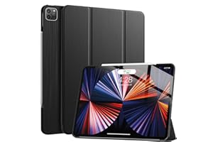 Soke New iPad Pro 12.9 Case 2022 2021(6th 5th Generation) - [Slim Trifold Stand + 2nd Gen Apple Pencil Charging + Auto Wake/Sleep],Protective Hard PC Back Cover for iPad Pro 12.9 inch(Black)