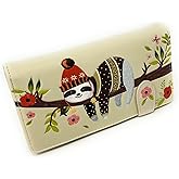 Shag Wear Chillin’ Sloth Large Wallet for Women – Vegan Faux Leather Clutch Purse with Sloth Design, Nature Theme, Magnetic Snap Closure, Card and Bill Organizer Beige 7"