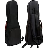 HOT SEAL 10MM Leather Handles Thick Durable Colorful Ukulele Case Bag with Storage (21in, Black)