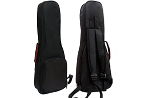 HOT SEAL 10MM Leather Handles Thick Durable Colorful Ukulele Case Bag with Storage (23/24in, Black)