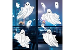 LOPMNGHT Halloween White Ghost Window Clings Stickers Decoration Horror Ghost Design Halloween Window Cling Decal Double Sided Static Halloween Window Stickers for Halloween Party Supplies Glass Decor