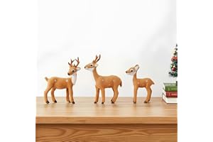 SunArtHome Reindeer Decor 3 Pcs Christmas Reindeer Decorations, Festive Holiday Decorations, Rustic Elk Ornaments, Handcrafted Tabletop Decor for Home, Office, Fireplace, Mantle (Yellow)