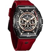 PC PARAS CROWN Mens Watches Luxury Tonneau Watch for Men Quartz Japanese Movement Waterproof Luminous Sport Red Dress Watch, Gifts for Men