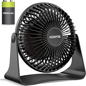 2020 New Battery Operated Fan, 6 Inch Small Desk Fan with 10000mAh Capacity Battery, Portable Rechargeable Fan with 360°Rotation, Quiet Operation, 3 Speeds Personal Table Fan for Office, Home and Travel