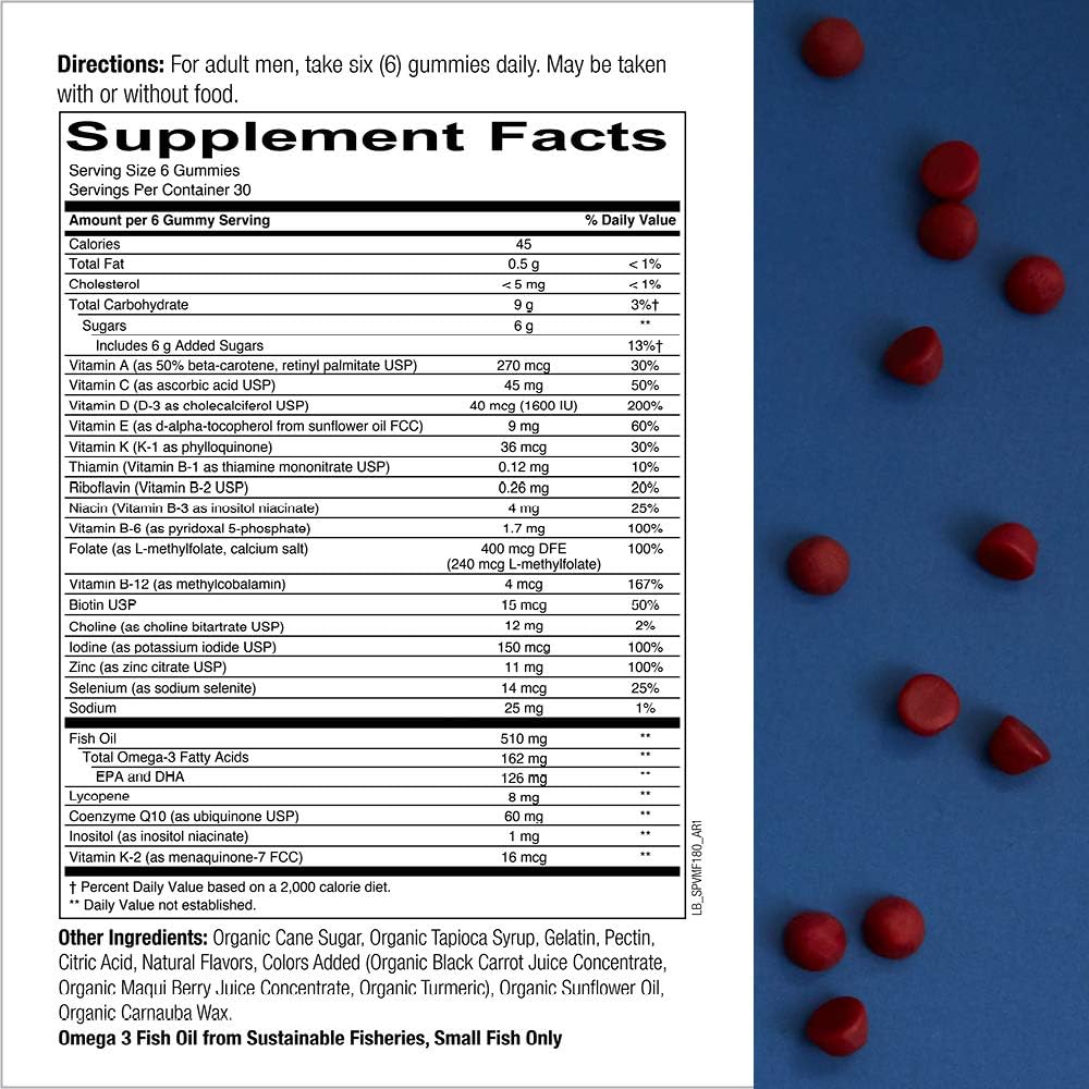 SmartyPants Men’s Formula Daily Gummy Multivitamin: Vitamin C, D3, and Zinc for Immunity, CoQ10 for Heart Health, Omega 3 Fish Oil, B6, Methyl B12 for Energy, 180 Count (30 Day Supply): Health & Personal Care