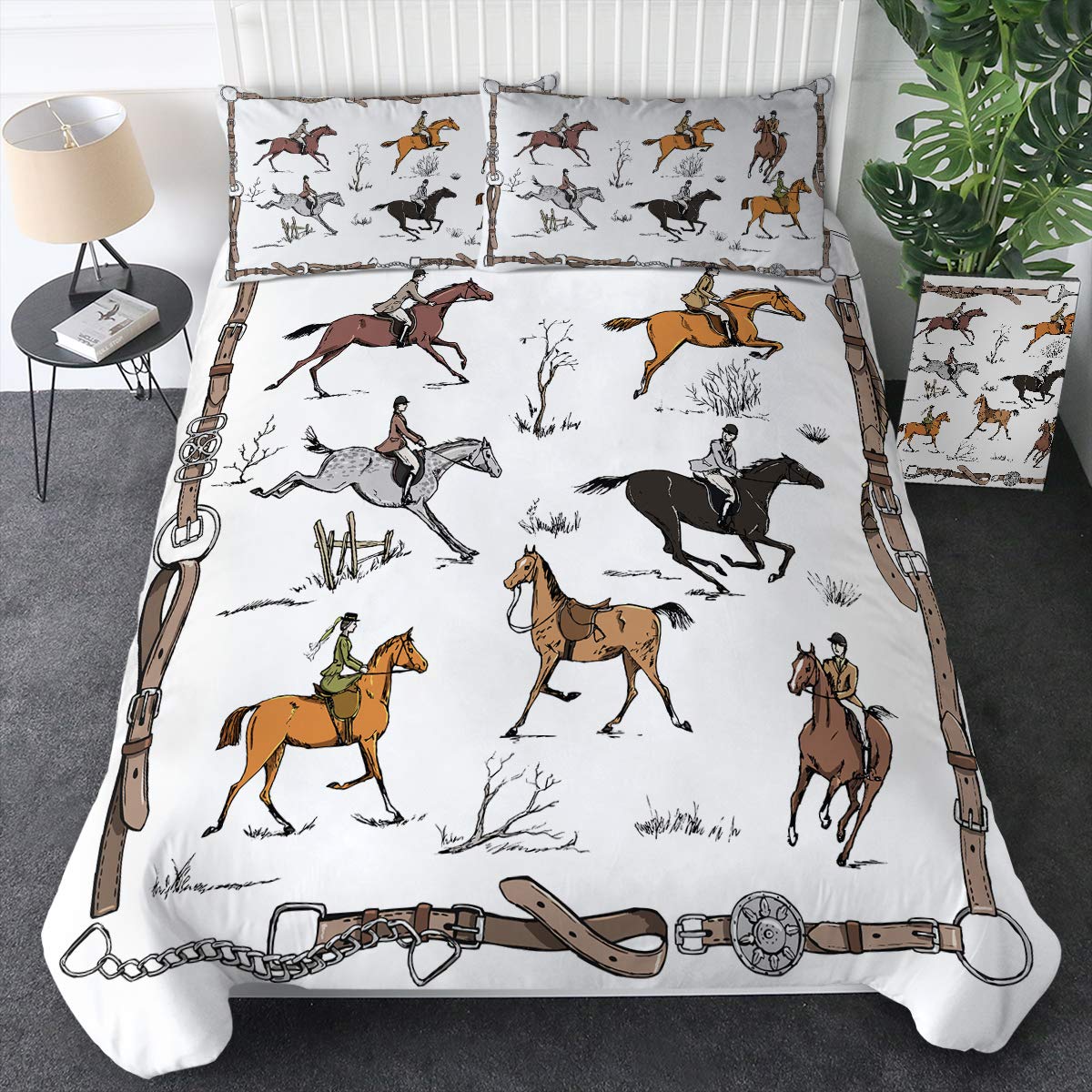 Sleepwish Animals Twin Duvet Cover Set with 2 Pillowcases 3 Piece Set Super Soft Bedding Sets for Kids Children Adults (Horse Riders English Style)