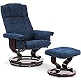 MCombo Manual Swivel Recliner with Ottoman, Chair Ottoman Set for RV Small Spaces, Living Room, Bedroom, Office 9019 4919 (Textile, Blue)