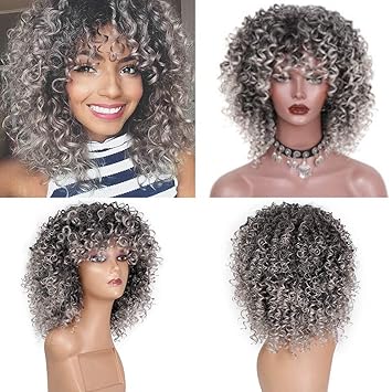 Amazon Com Suma Ma Womens Short Afro Curly Mix Gray Hair Wig