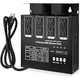 DMX 4-Channel Dimmer Pack with DMX512 Protocol Compatible with High-Voltage Halogen and LED Bulbs, 20A Max, Silicon Box for Stage Lighting Control