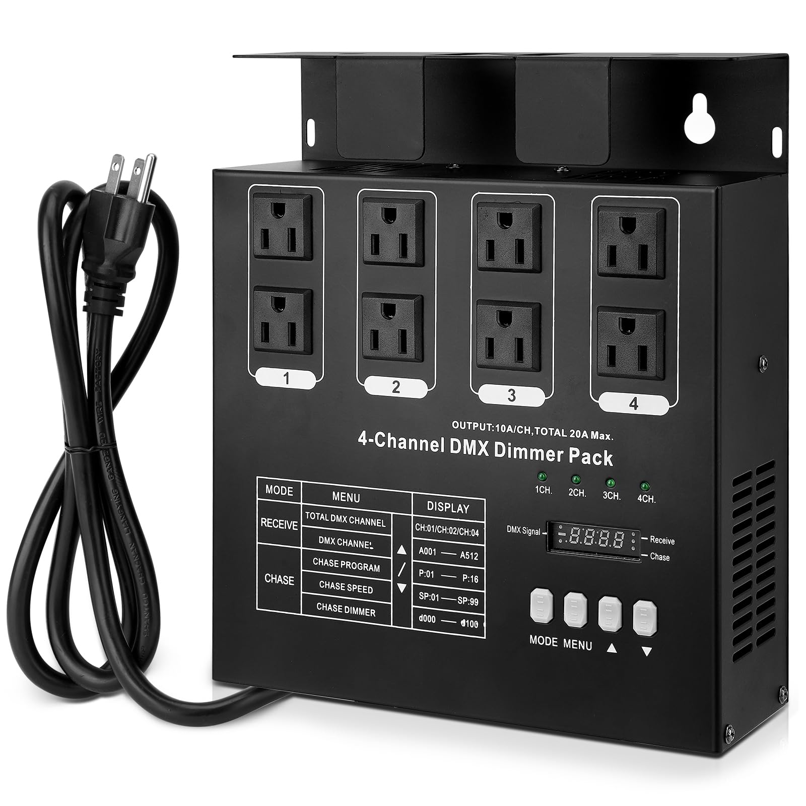 Photo 1 of DMX 4-Channel Dimmer Pack with DMX512 Protocol Compatible with High-Voltage Halogen and LED Bulbs, 20A Max, Silicon Box for Stage Lighting Control