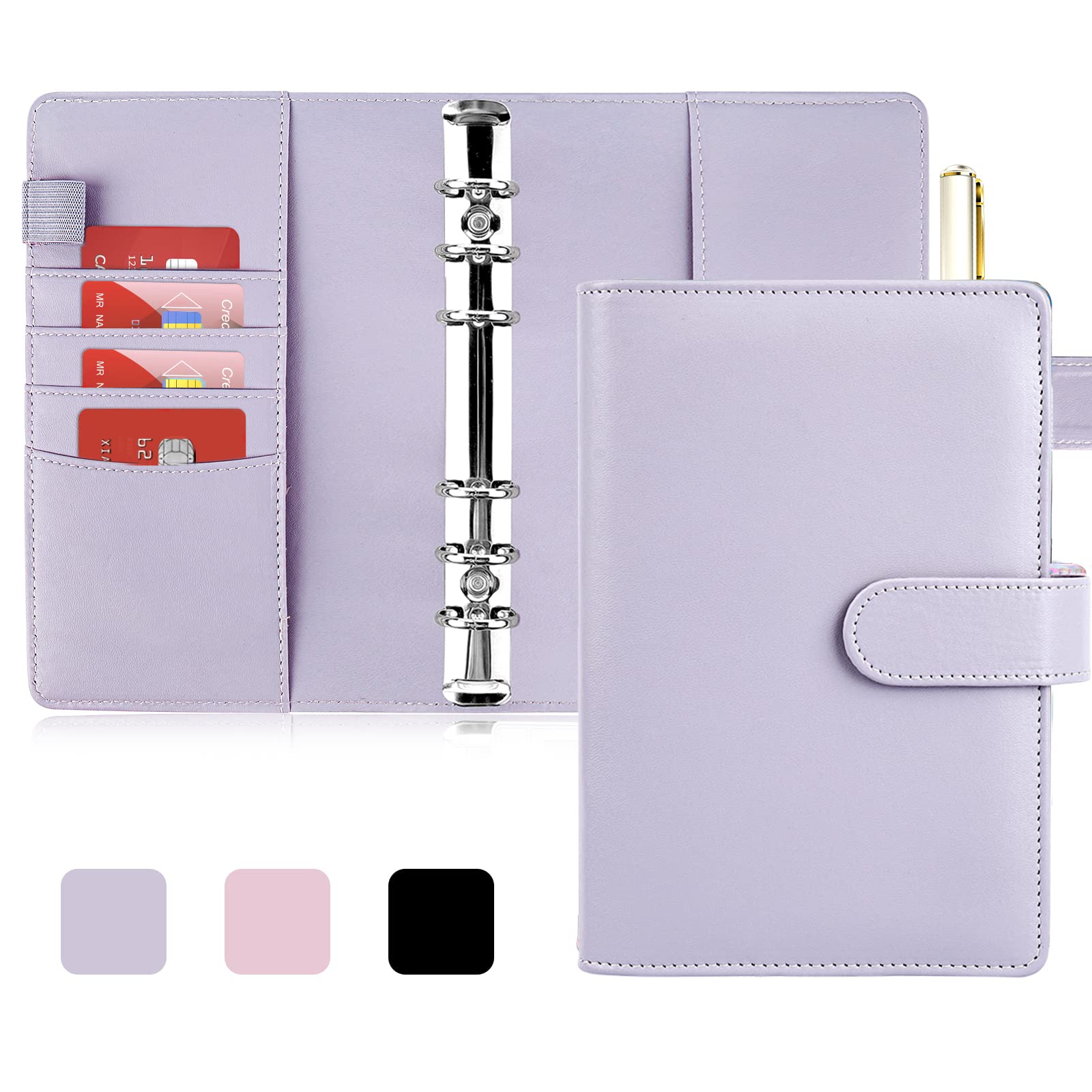 Onlyesh Budget Binder, A6 Binder, Refillable 6 Ring Binder for A6 Filler Paper, Loose Leaf Mini Binder Cover with Unique Snap Buckle, A6 Budget Binder for Budgeting (Baby Purple) — image 1