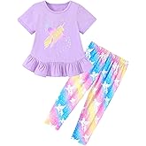 CARETOO Toddler Girl Clothes 2pcs Girl Spring Summer Outfit Ruffle Hem Short Sleeve Top and Floral Capri Pant 2-7 Years